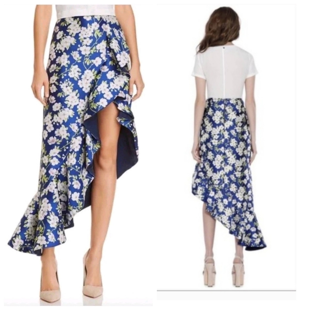 Alice + Olivia asymmetrical lovetta floral print ruffle high low Skirt Size 4 - Picture 2 of 13